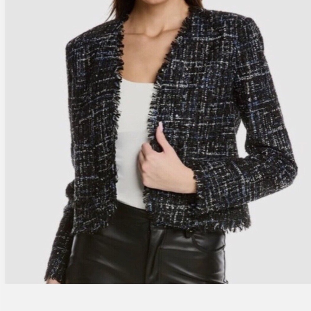 Trendy open front metallic tweed jacket by Bagatelle
